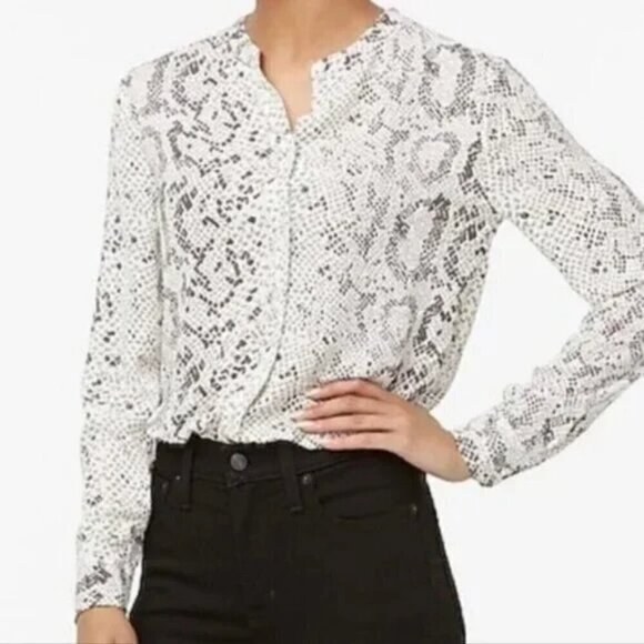 J Crew, Size XS Black, Gray, White Snake Print Button Down Blouse, NEW - Picture 1 of 15